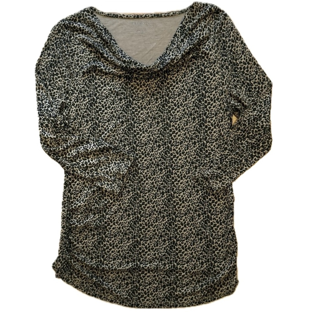 Talbots 3/4 Sleeve Cheetah Print Cowl Neck Long Sleeve Top Size Large